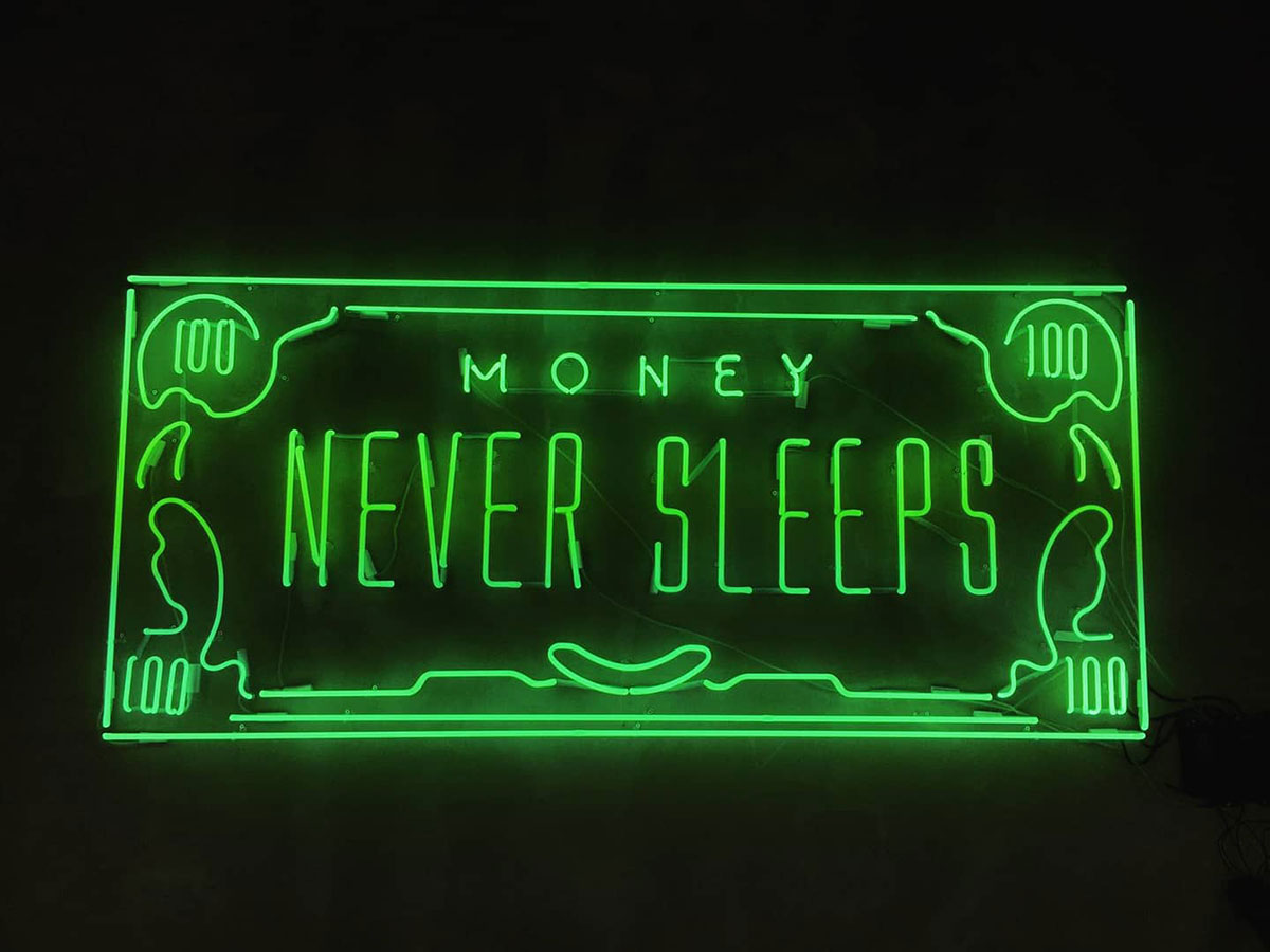 Money Never Sleeps Neon Tabela - Money Neon Yazı Tabela